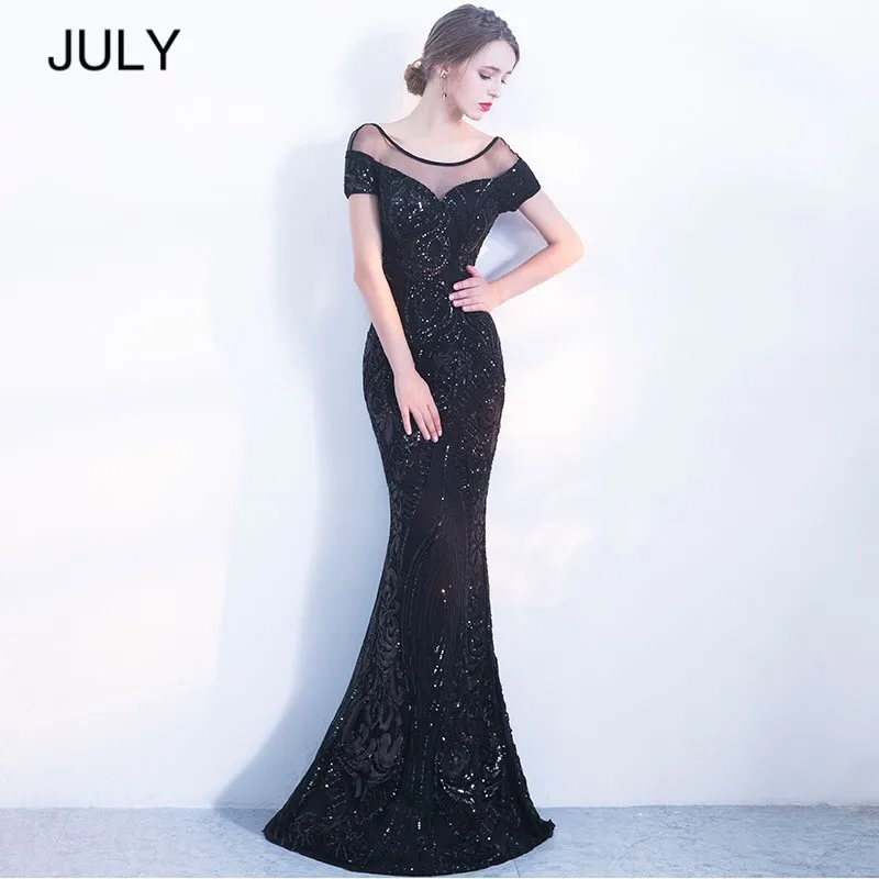 Женское вечернее платье с открытой спиной Robe De Soiree JULY Черное блестками новинка
