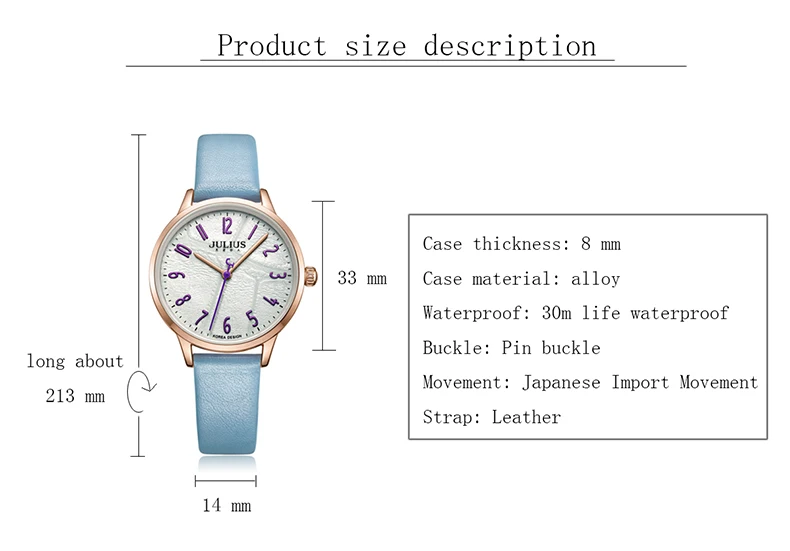 Julius женские кожаные часы с большим циферблатом, кварцевые часы, модные повседневные водонепроницаемые наручные часы, студенческие часы, часы Reloj