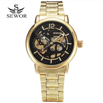 

New Gold Watches Luxury Classic Brand SEWOR Men's Fashion Automatic Hollow Out Man Mechanical Watches Waches relogio masculino