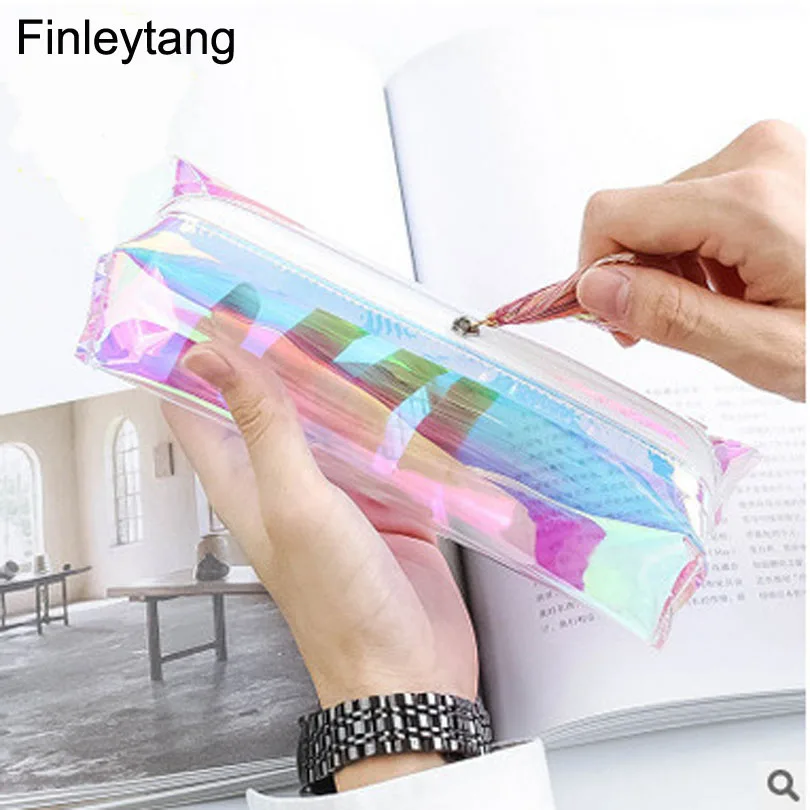 Kawaii Transparent Glitter Pencil Case Stationery Bags Creative Fashion Pvc Pencil Bag School