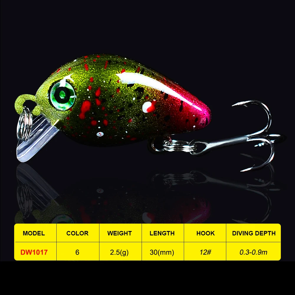 

1pc Crank 2019 Flybass 2.5g-0.09oz Fishing Lures 6 Colors Fishing Tackle 3cm-1.18" Lures with 12# BKB Hooks Hard Fishing Bait