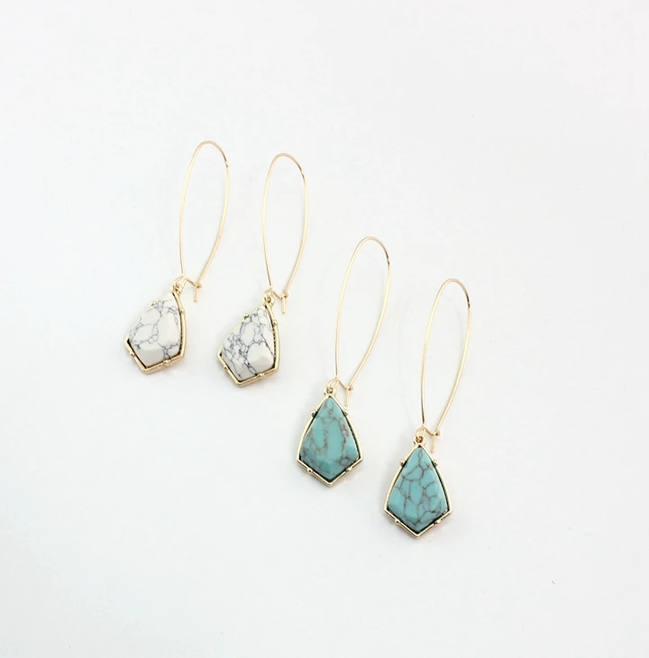 

2016 new geometric green stone earrings long arrow ear hook drop earrings for women
