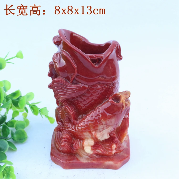 

Hand engraving Artwork Shoushan stone carving jade lotus stone tabletop Home Furnishing Pisces ornaments