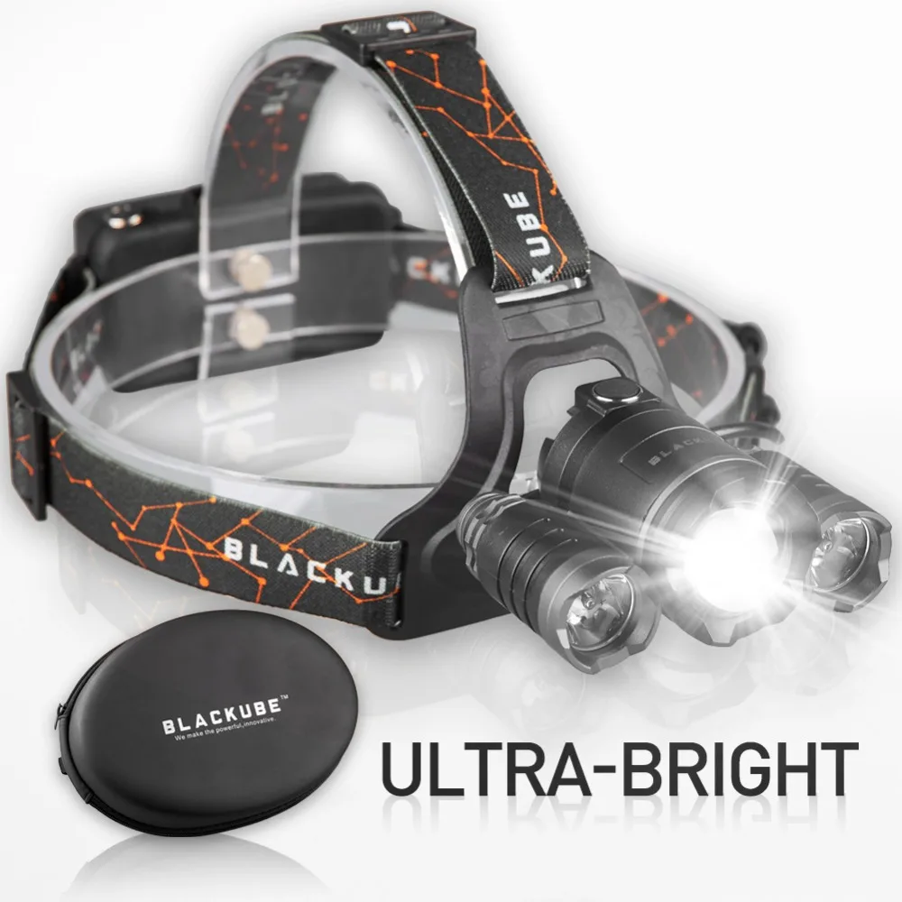 

Blackube Super Bright 3 LED CREE T6 Headlamp Multiple Mode Waterproof Headlight With Rechargeable Battery