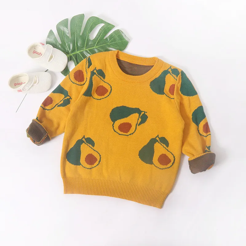 Fruit Print Baby Boy Sweater Kids Knitting Pullover Outfit Cotton Blended Comfortable Elastic Children Warm Coat O-Neck 1-6T (5)