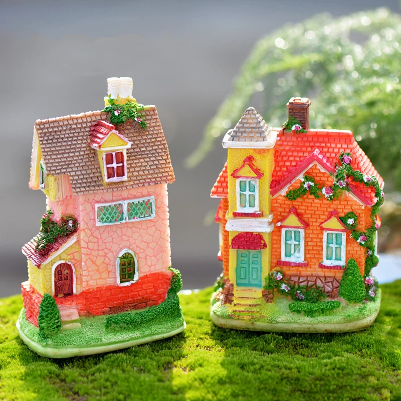 Resin Modern Colorful Mini House Building Micro Fairy Garden Figurines