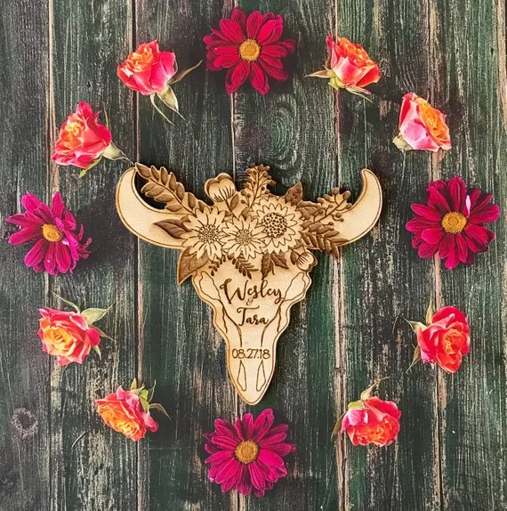 

Cow Skull Floral Wedding Favor, 3" Wedding Favor Magnet, Bride, Groom, Gift, Save the Date