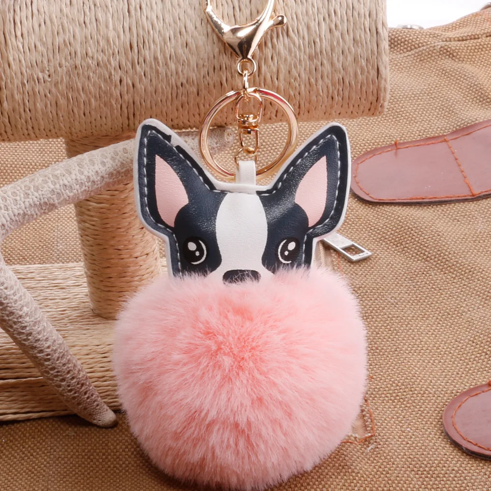 DIEZI Korean Cute Dogs Doll Keychain Gift Rabbit Fur Ball Key Chain Car