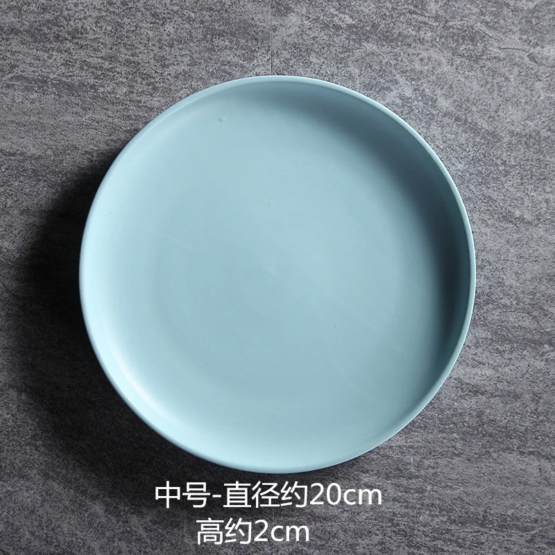 Multi-size Nordic Ceramic Plates Western Style Dinner Plate Dinnerware Disc Tray Food Container Breakfast Pizza Pasta Plates - Цвет: Lake Blue