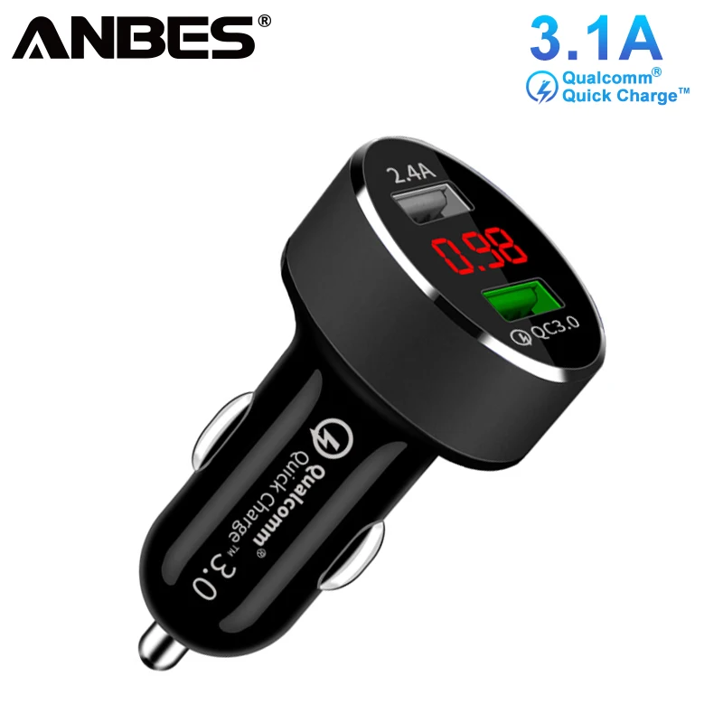 

Universal Dual USB QC 3.0 3.1A(Max) Cars Charger Quick Charge Aluminum Digital LED Voltage Display Fast Charging For Smartphones