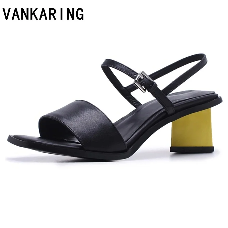 

VANKARING women sandals 2019 summer high heels sandals concise party pump shoes woman square heel sandals gladiator high heels