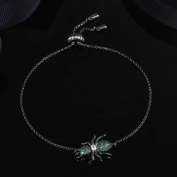 

SLJELY Top Quality Black Gray Color S925 Sterling Silver Cool Green Zircon Ant Soldier Bracelet Women Luxury Brand Party Jewelry