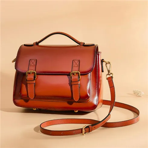 FoxTail& Lily Женская винтажная сумка через плечо дизайнерская Брендовая женская сумка через плечо маленькая сумка-мессенджер из натуральной кожи - Цвет: Brown