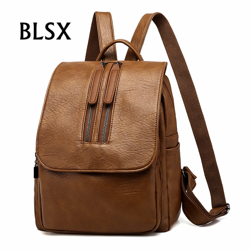 Women black+Brown color Backpacks High Quality Luxury PU Leather