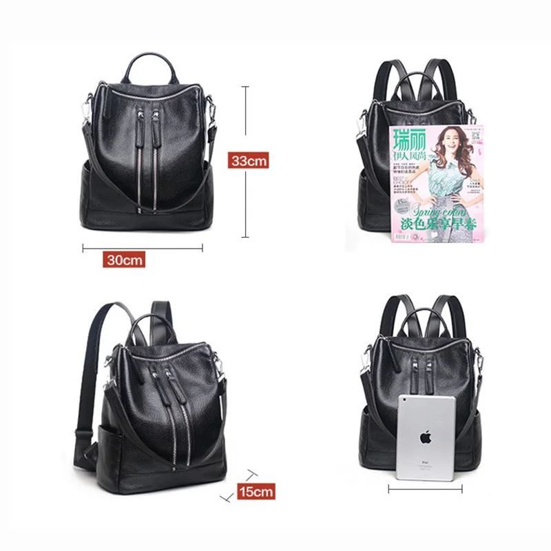 Женский рюкзак из натуральной кожи на молнии|mochila feminina|bolsa mochila femininalady backpacks women |