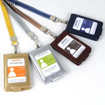 

Nahoo candy color identity badge holder exhibition staff card lanyard id nurse badge holder leather bank credit business card