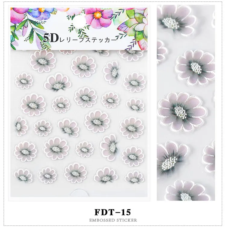 1 шт 5D цветок серия ногтей Переводные голографические дизайнерские наклейки для ногтей декорации маникюр - Цвет: FDT-15
