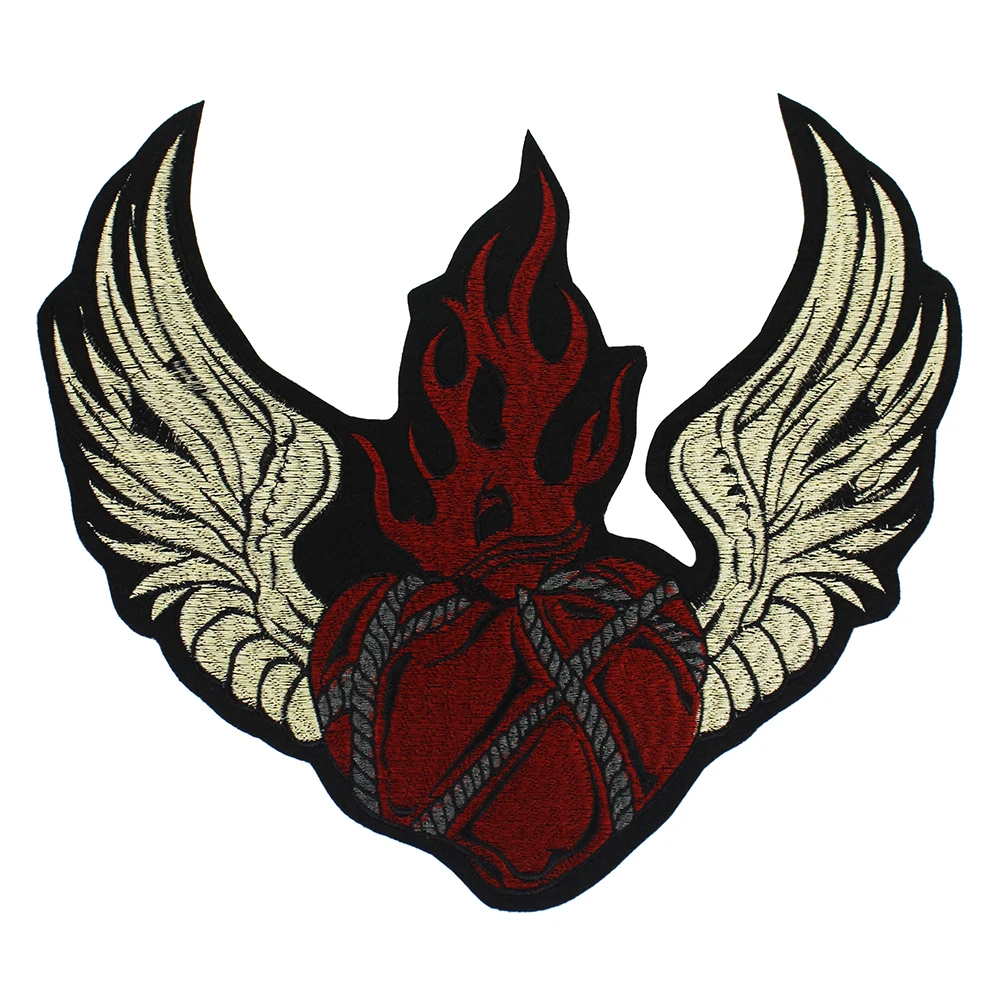 Flames Fire Heart Embroidery Patches Iron On Badge Punk Jacket Appliques Decorated Sewing