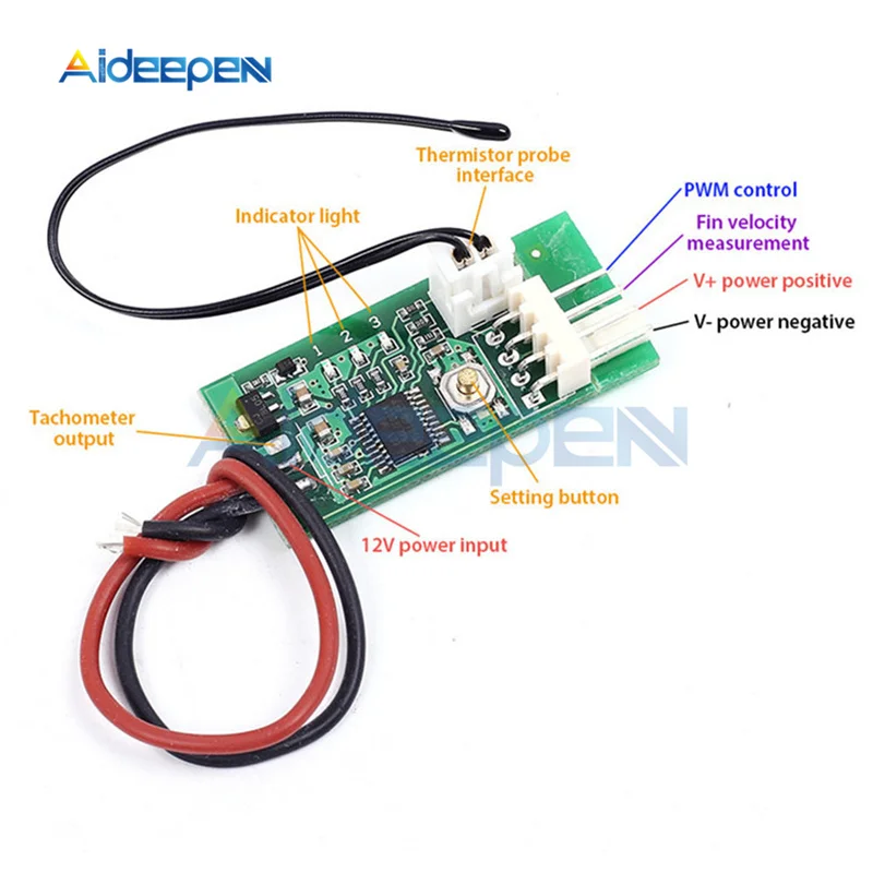 

DC 12V PWM 4 Wire Fan Temperature Controller Governor Module Temperature Fan Speed Controller Governor For PC Fan/Alarm STK IC