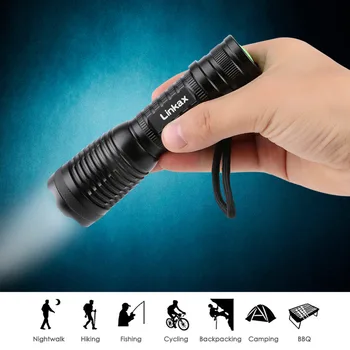 

3800LM 5 Modes LED Flashlight Zoomable Black E17 Flashlight SOS Light T6 For Hunting Hiking Cycling Police Torch