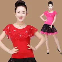 Женский Блестящий танцевальный топ с гофрированным воротником, топ, современная танцевальная одежда