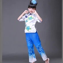 Китайский народный танец Детская танцевальная одежда девушка вентилятор барабан для танцев на заказ Yangko танец классический костюм