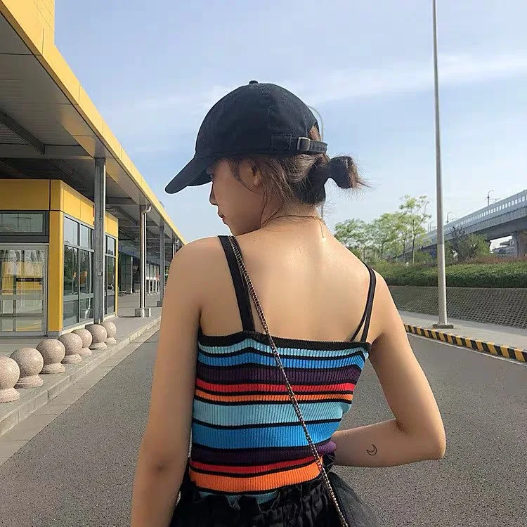 2 цвета Mihoshop Ulzzang Корейская женская модная одежда милая Радужная Нео полосатая
