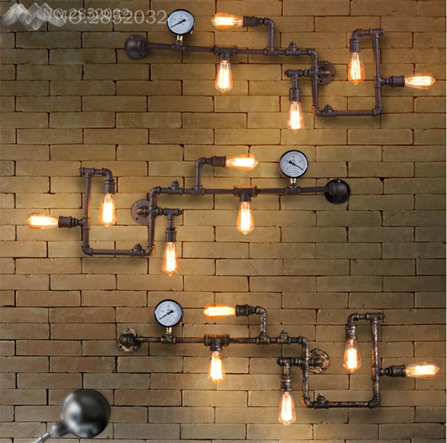 Stoom punk Loft Industriële ijzer roest waterleiding retro muur lamp ... Stoom punk Loft Industriële ijzer roest waterleiding retro muur lamp ...