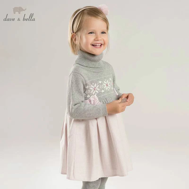 DB8430 dave bella/осеннее модное платье для маленьких девочек детское платье для дня рождения шерстяное платье для малышей