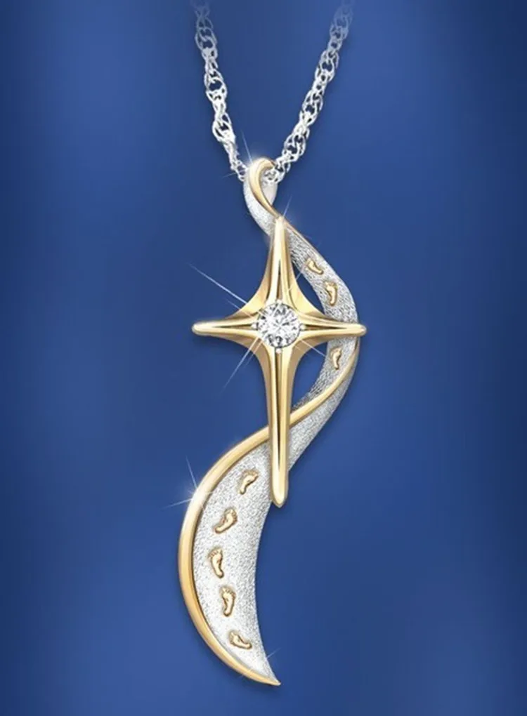 

God Christian Hanging Cross Footprint Necklace Holiday Gift Footprint Cross Pendant Small Cross Gold Two-Color Necklace