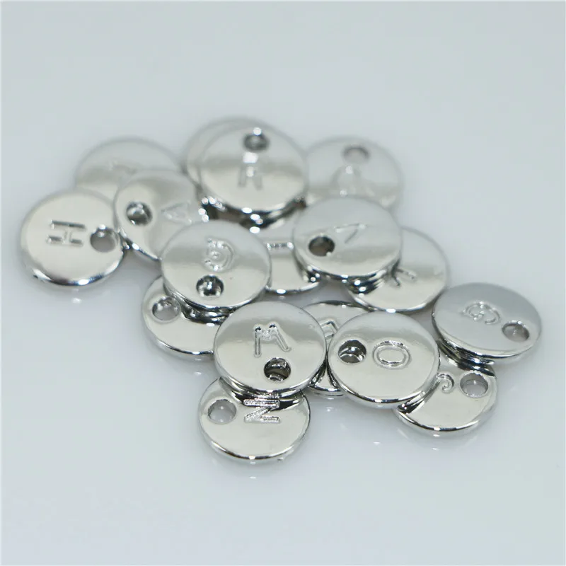 

Top Quality 10 Pieces/Lot 10mm Rhodium Plated Letter Charm Alphabet A-Z Letter Tag Charms Necklace Bead Initial Charm