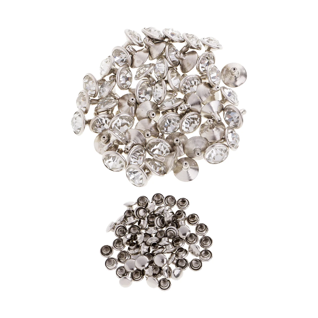 50 Pieces Rhinestone Rivets Studs Buttons for Sewing Crafts DIY Bag Clothes Shoes 7/10mm Silver/Gold Leathercrafts Accessories