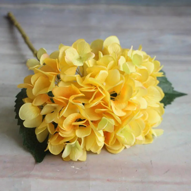 Модные искусственные цветы гортензии шелковая ткань пластиковые свадебные принадлежности DIY Украшение дома для дня рождения праздника - Цвет: Цвет: желтый