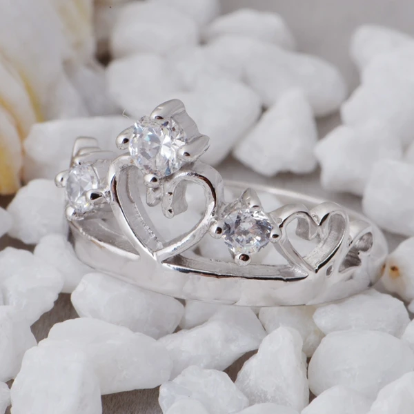 Vintage Silver Jewelry Crown Ring Wedding Rings for Men and Women Couple Rings Accessories White Jewelry Bijoux Uloveido J413