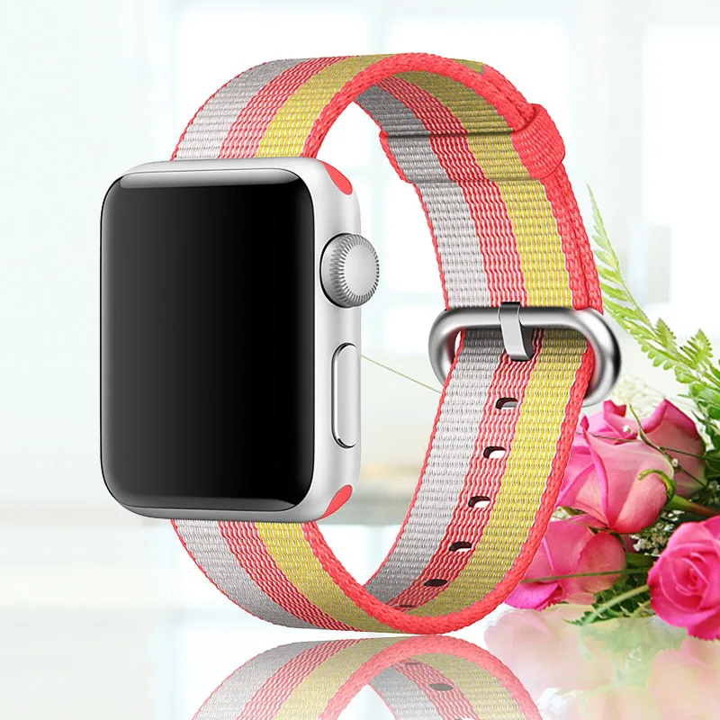 Браслет для apple watch, 44 мм, группа 5, 4, 3, 2, 1, тканый нейлоновый ремешок для iWatch, 40 мм, цветной узор, классическая пряжка - Цвет ремешка: Red Stripe