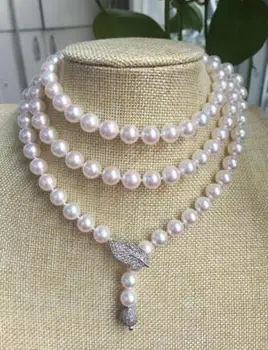 

free shipping gorgeous AAA 8.5-9mm Akoya round white pearl necklace 40inch r