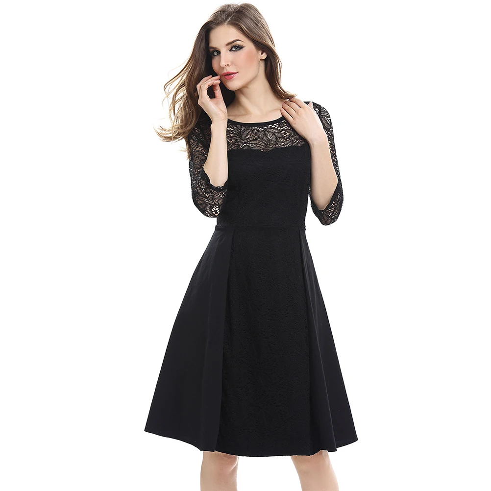 Plus Size Women Dress 2XL 3XL 4XL Chic Elegent Lace Layer Patchwork High Elastic Midi Swing Dresses Flare Office Party Dress Red