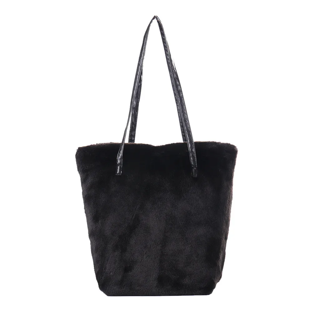 

2018 Newly Arrival Leisure Concise Style fashion Women Casual Solid Faux Fur Shoulder Double Belt Top Handle Girl Shoulder Bag