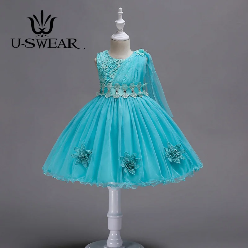 U-SWEAR Новое поступление 2019 года элегантное платье с цветочным узором для девочек один шаль на плечи цветок аппликация обувь бальное