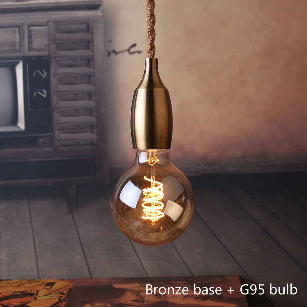 Подвесной светильник в скандинавском стиле из пеньковой веревки E27 светодиодный Современный Креативный подвесной светильник Промышленный Ретро лампен DIY для спальни гостиной - Цвет корпуса: Bronze G95