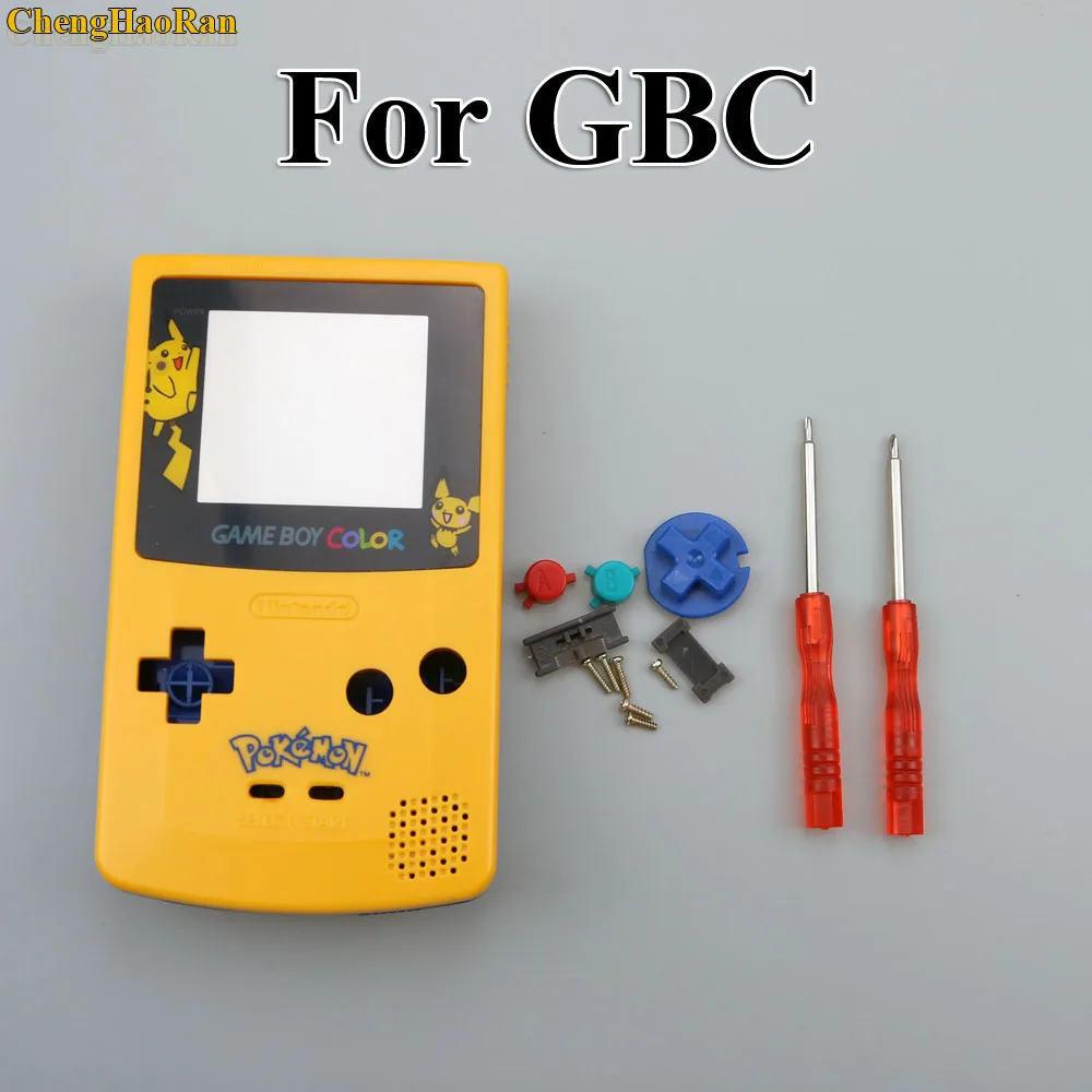 1x для GBC корпус ограничен желтый+ синий Pokemon Pika chu чехол, Корпус чехол на запчасти для Gameboy w/резиновые колодки отвертки