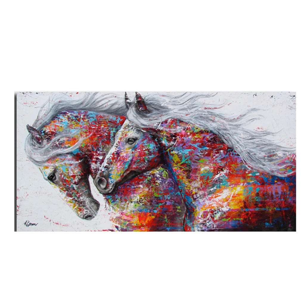 

Two Running Horse Colorful Animals Abstract Unframed Canvas Art HD Printed Oil Paintings Posters Pictures