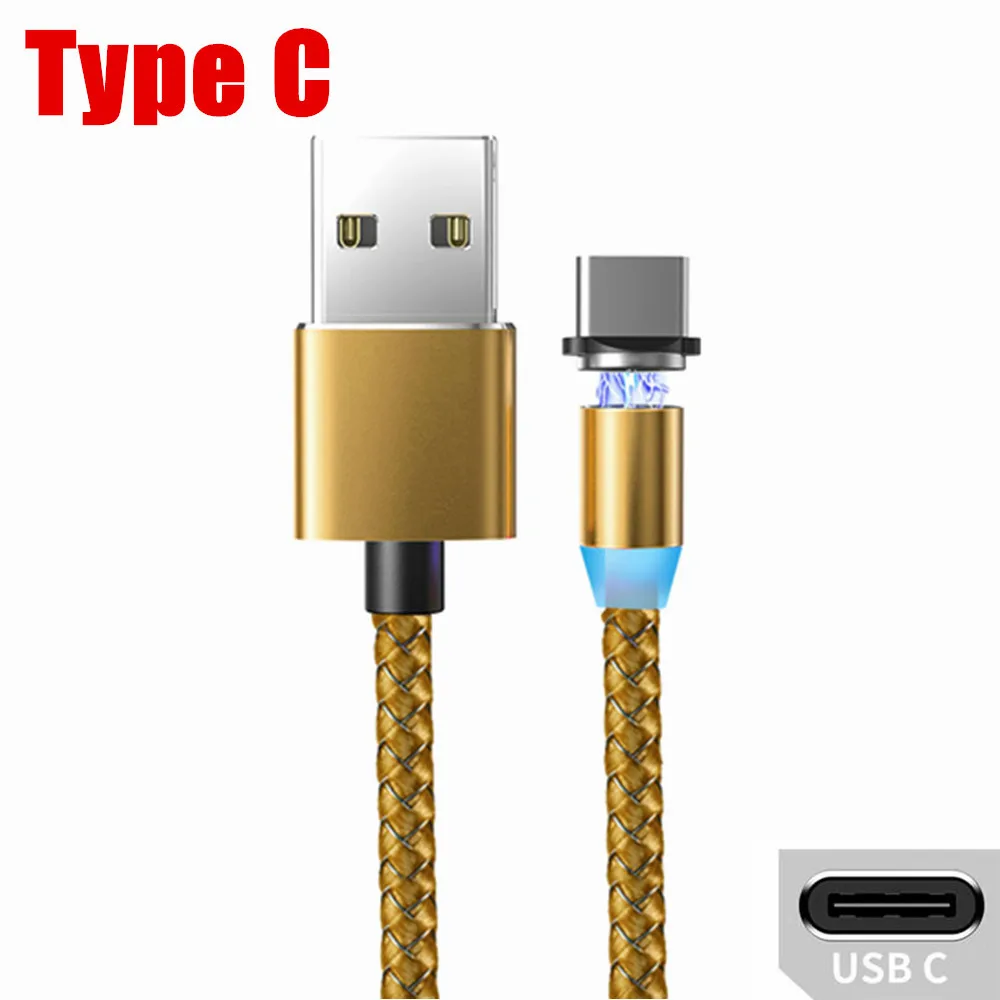 OLAF 1 м светодиодный магнитный Micro USB кабель для быстрой зарядки usb type C Магнитный кабель для зарядки данных кабель для зарядки USB шнур для samsung Xiaomi - Цвет: Gold Type C Cable