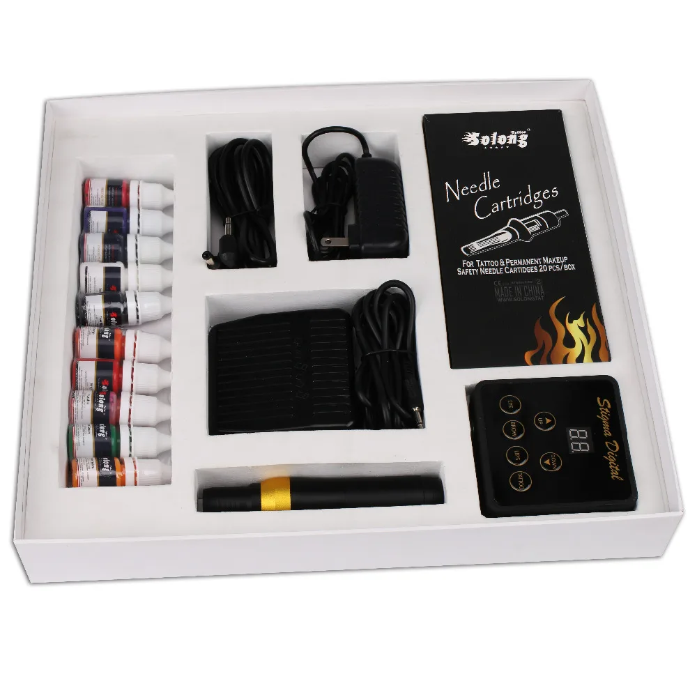 

Solong Tattoo Permanent Makeup Machine Pen Kit Eyebrow Lip Eyeline machine with Power Supply Needle Cartridges EK112