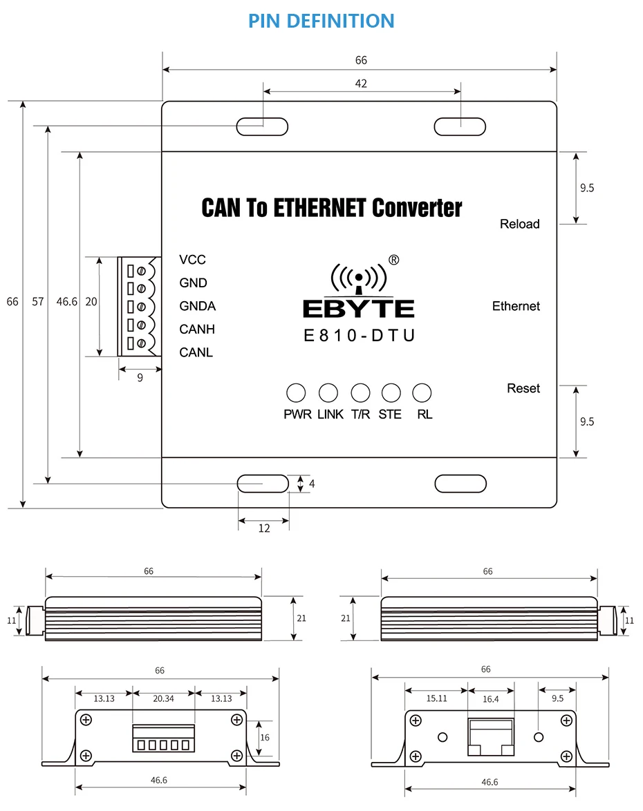 E810-DTU(CAN-ETH) интерфейс Ethernet CAN Bus двухсторонняя прозрачная передача беспроводного модема