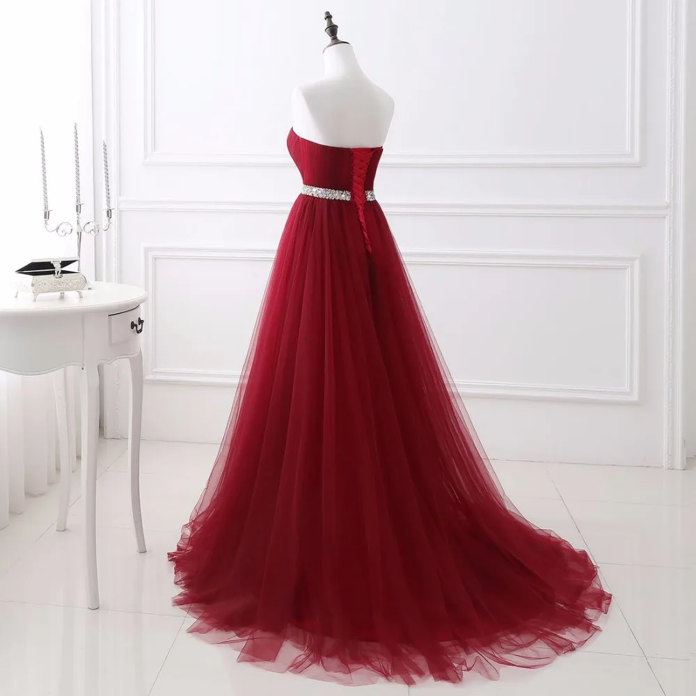 Preise EDLE WEISS Dark Red Abendkleider Net Falte Perlen Custom Made Lace up Zurück Prom Party Kleid Mit Gericht zug