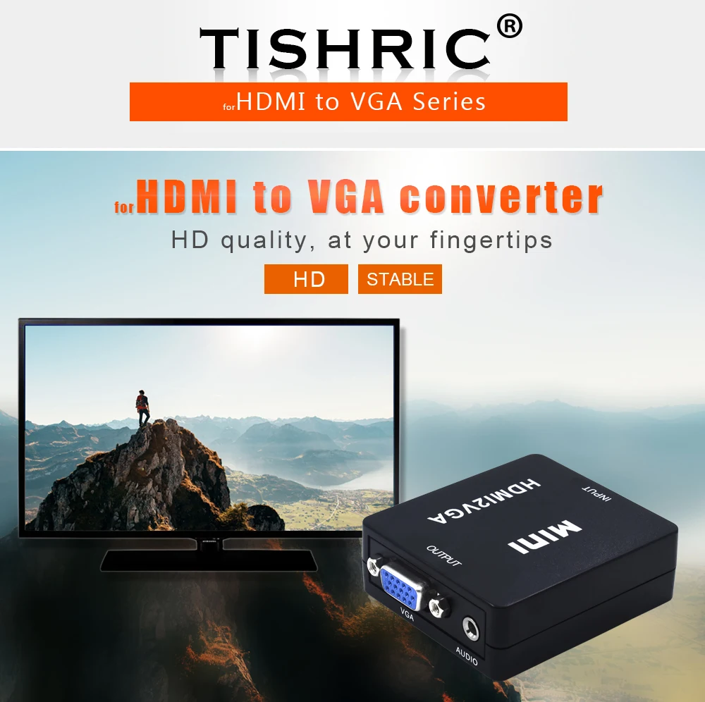 TISHRIC Mini HDMI2VGA HDMI to VGA Audio