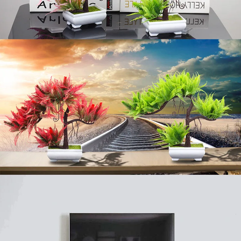 Flone Artificial Plastic Indoor Desktop Decoration Potted Bonsai Small Plant Tree Fake Potted Plant Home Art Study Decoration (2)