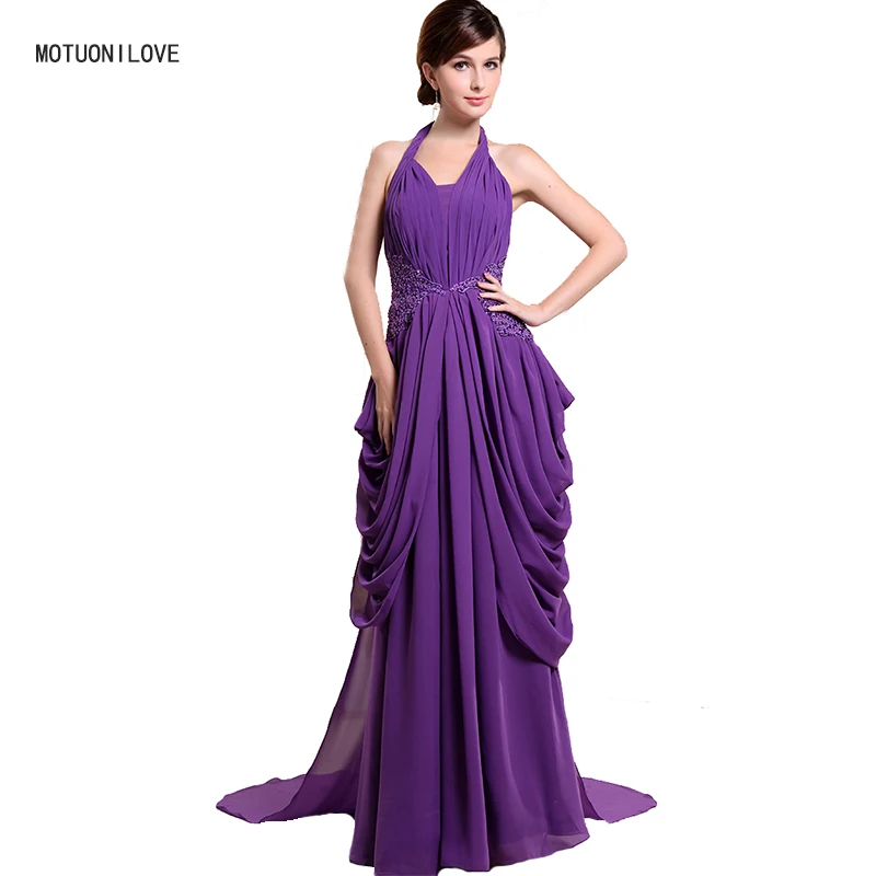 

Elegant Evening Dresses Long 2019 Halter Appliqued Ruched With Veil Formal Party Gowns Abendkleider Robe de Soiree Actual Images