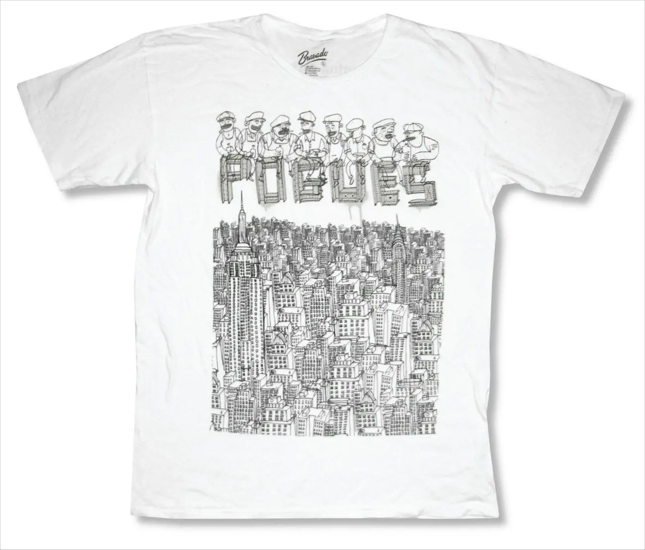 

THE POGUES NEW YORK SKYLINE TOUR 2011 WHITE T-SHIRT ADULT XL NEW OFFICIAL SOFT